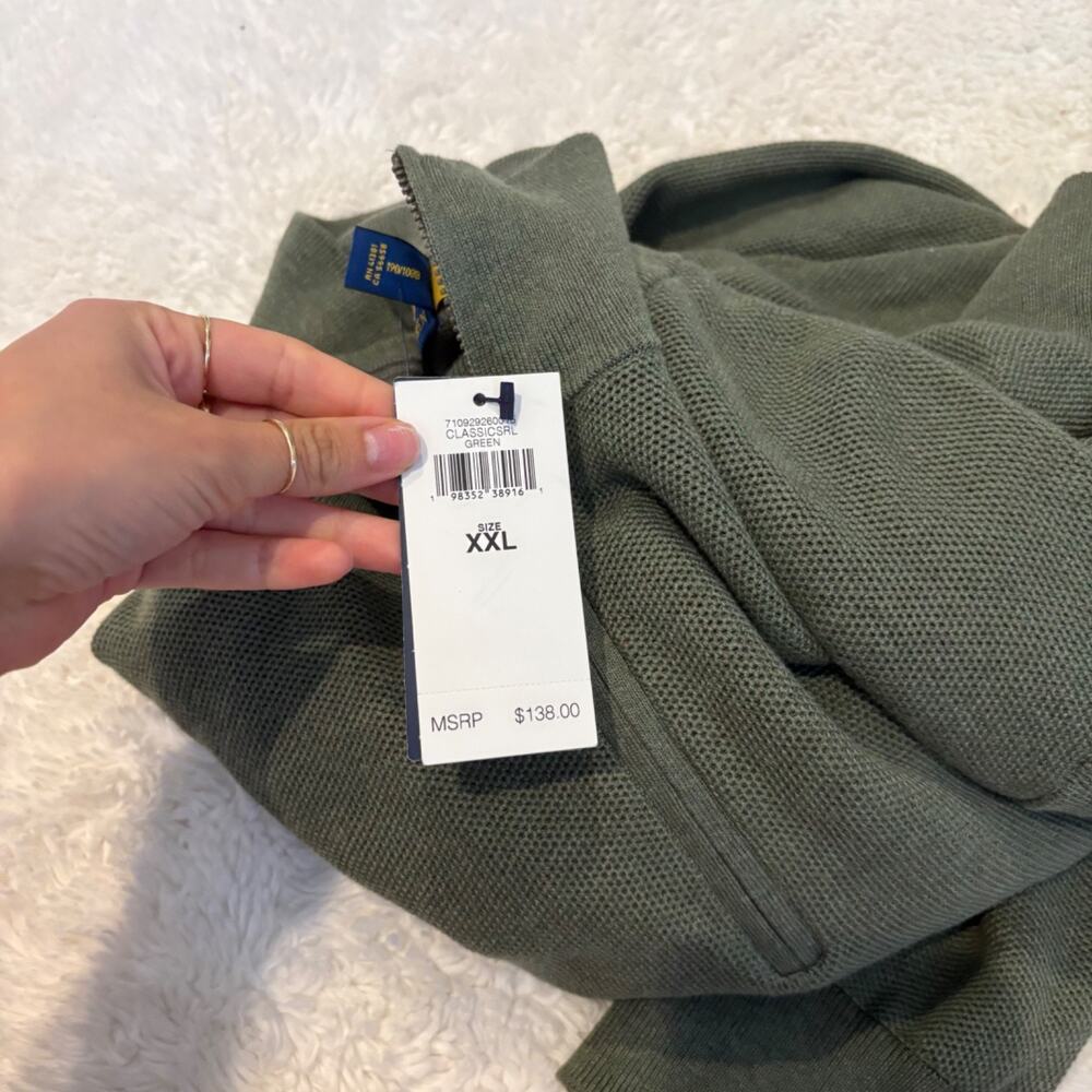 Polo Ralph Lauren Mens Green Quarter Zip Preppy Classic XXL Cotton Country Club - Picture 8 of 8